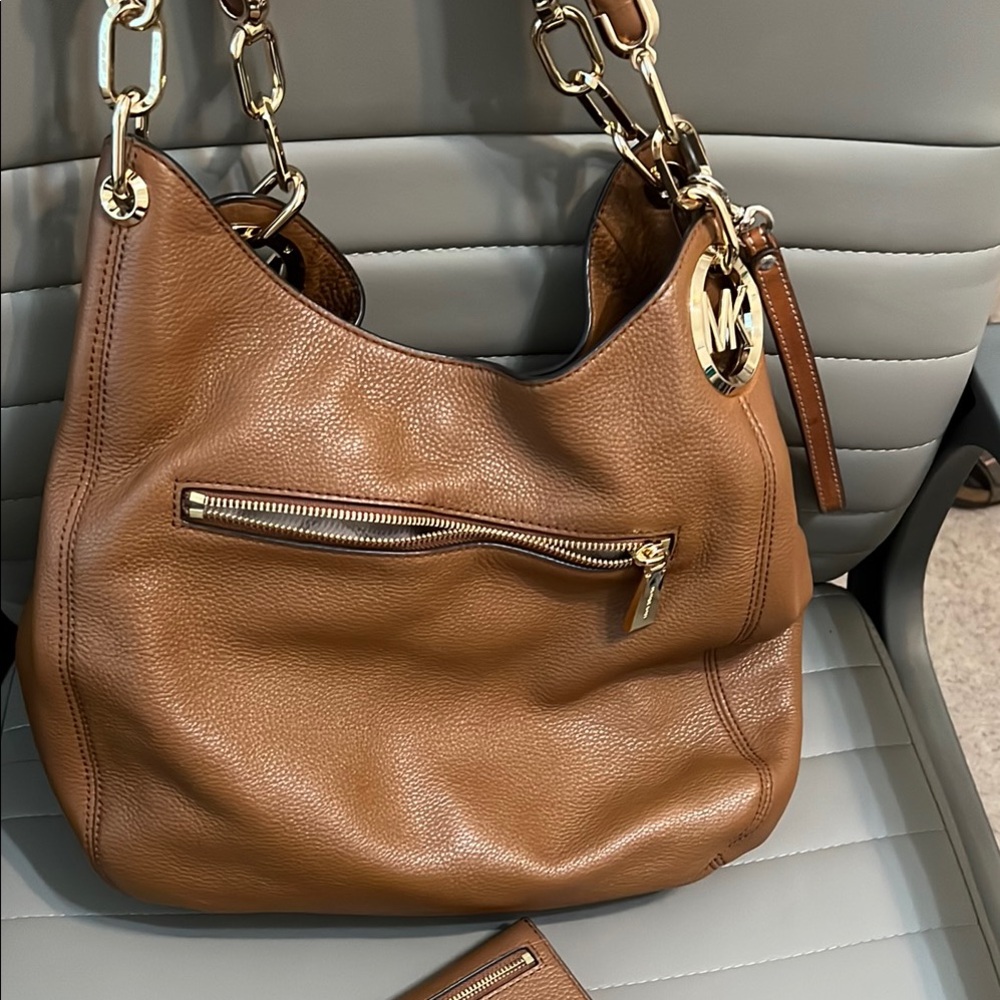 Michael Kors Brown Leather Hobo Bag with MK Charm - Picture 5 of 7